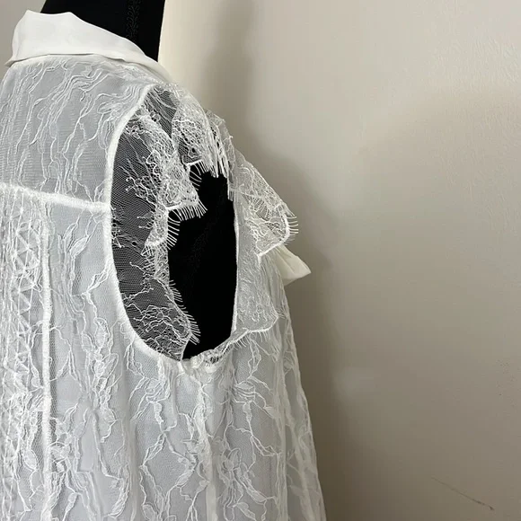 🆕EXPRESS Ivory Tie Neck Lace Top - Size: S - Picture 5 of 8